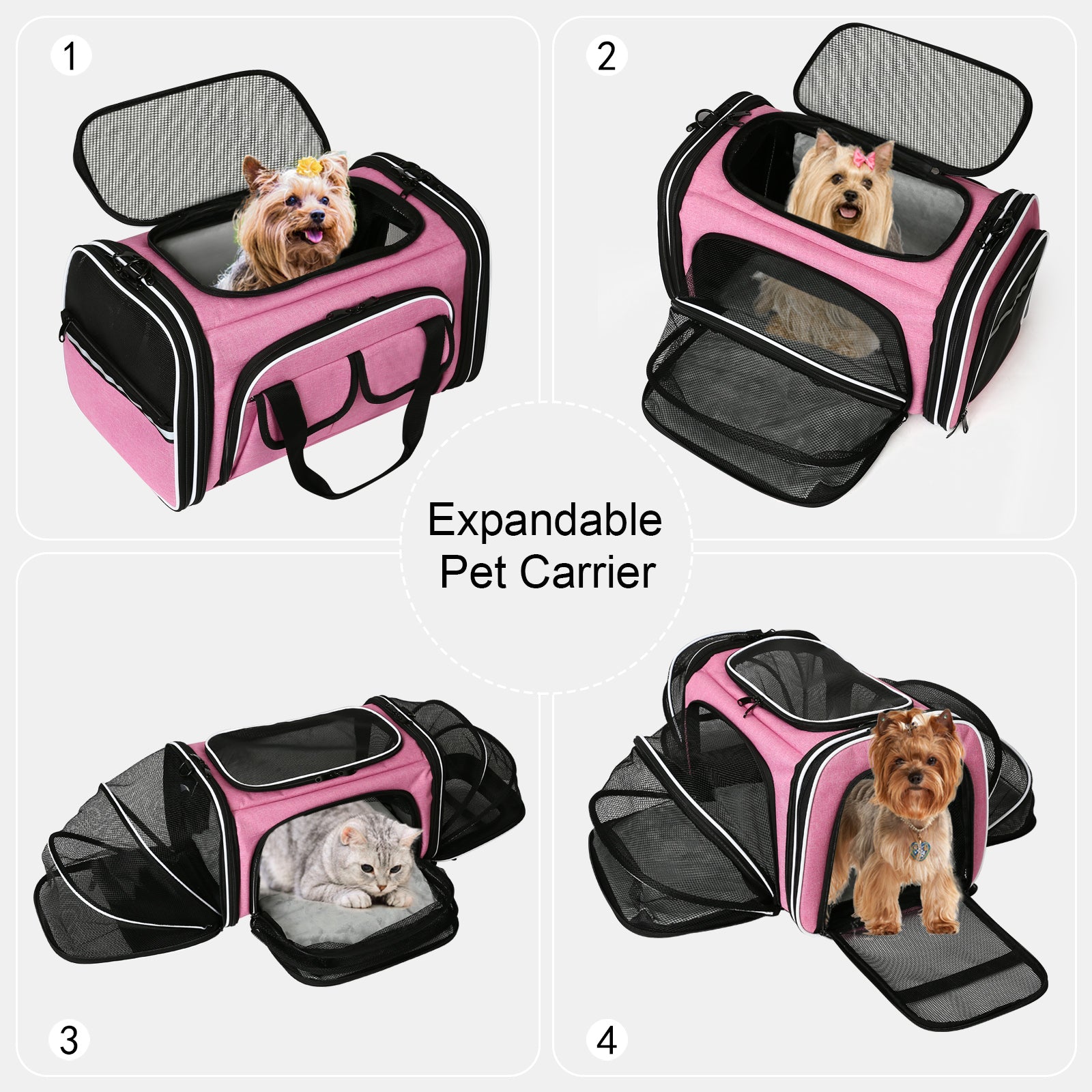 Estarer 4 Sides Expandable Collapsible Pet Carrier Pink